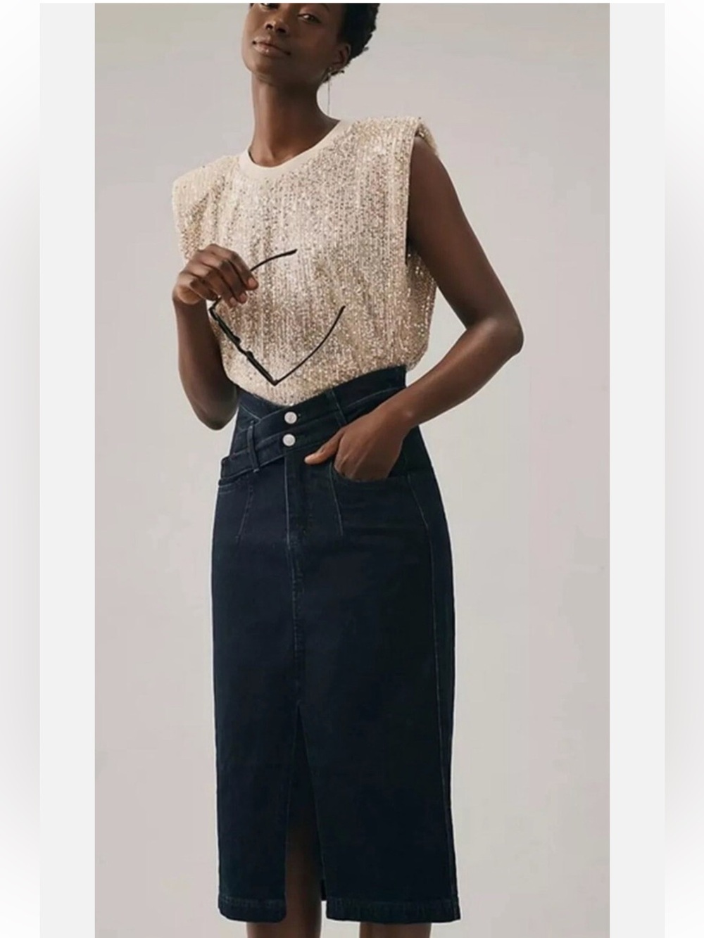 Pilcro Double Waist Denim Midi Skirt-Size 4